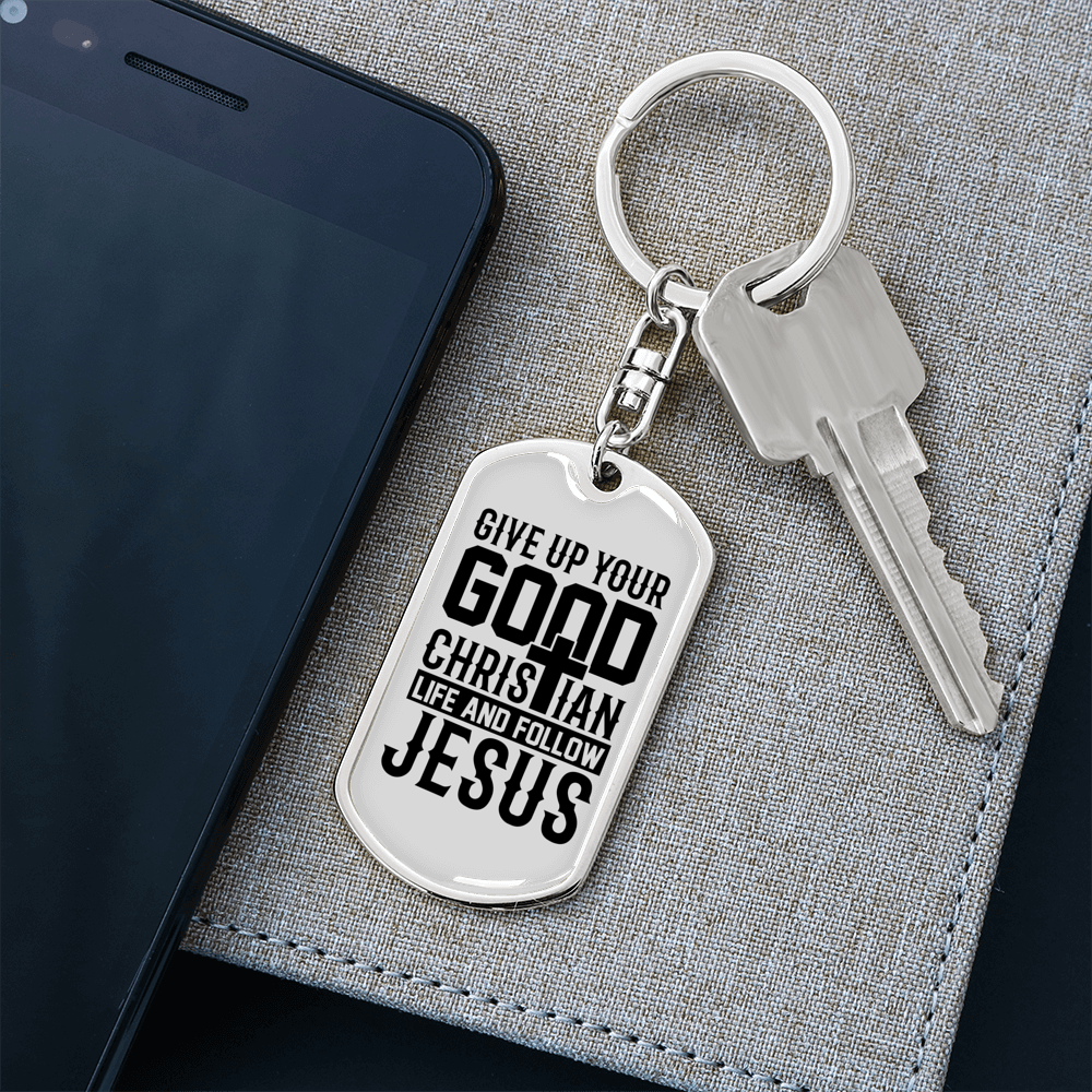 Follow Jesus Keychain Stainless Steel or 18k Gold Dog Tag Keyring-Express Your Love Gifts