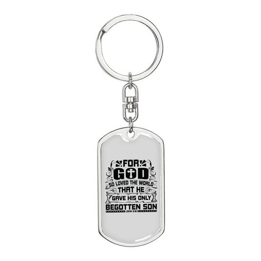 For God So Loved Keychain Stainless Steel or 18k Gold Dog Tag Keyring-Express Your Love Gifts