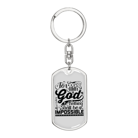 For With God Black Keychain Stainless Steel or 18k Gold Dog Tag Keyring-Express Your Love Gifts