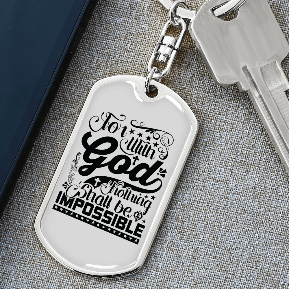 For With God Black Keychain Stainless Steel or 18k Gold Dog Tag Keyring-Express Your Love Gifts
