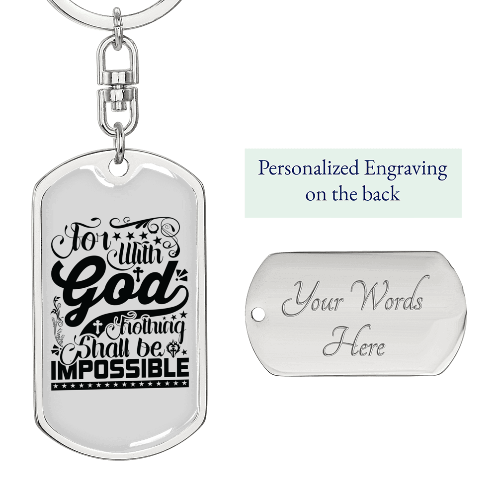 For With God Black Keychain Stainless Steel or 18k Gold Dog Tag Keyring-Express Your Love Gifts