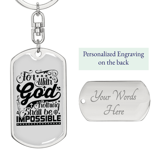 For With God Black Keychain Stainless Steel or 18k Gold Dog Tag Keyring-Express Your Love Gifts