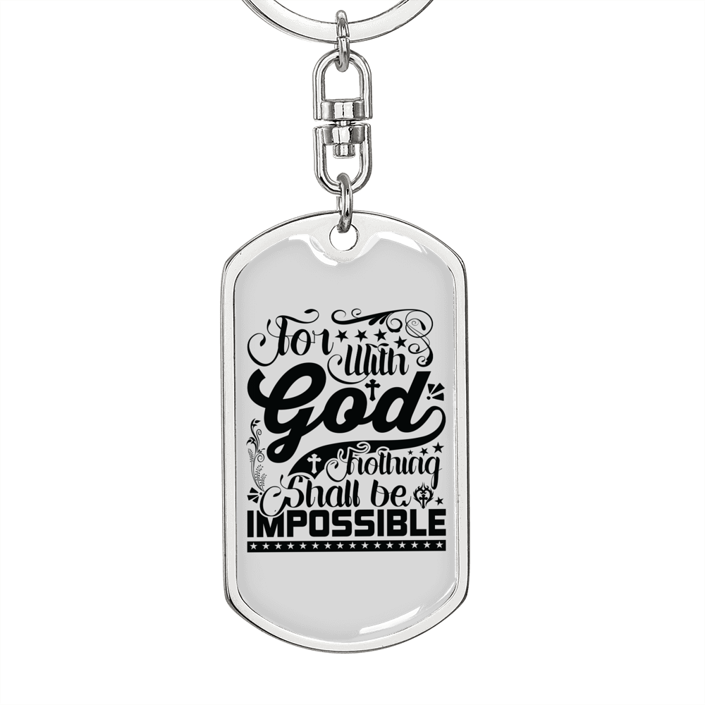 For With God Black Keychain Stainless Steel or 18k Gold Dog Tag Keyring-Express Your Love Gifts