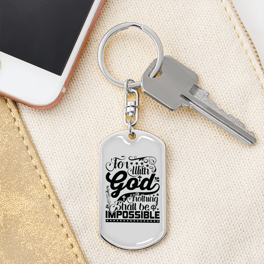 For With God Black Keychain Stainless Steel or 18k Gold Dog Tag Keyring-Express Your Love Gifts