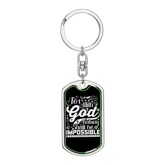 For With God White Keychain Stainless Steel or 18k Gold Dog Tag Keyring-Express Your Love Gifts