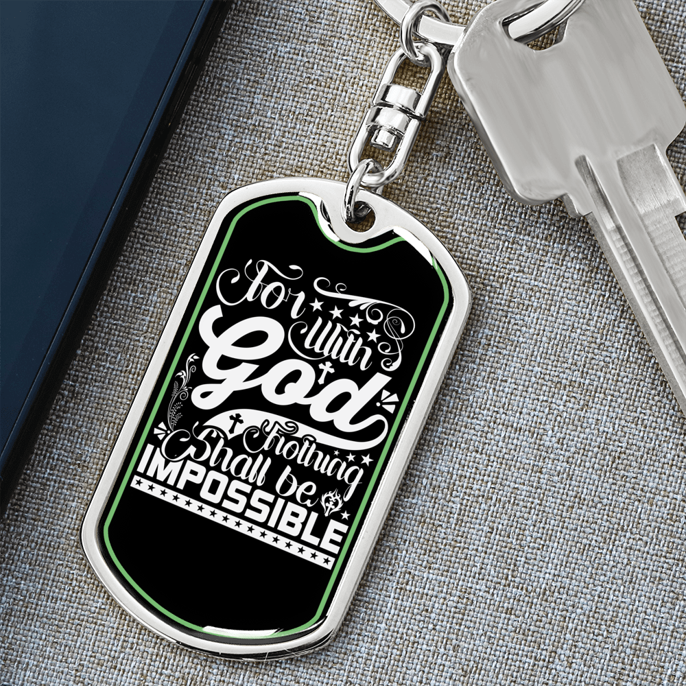 For With God White Keychain Stainless Steel or 18k Gold Dog Tag Keyring-Express Your Love Gifts