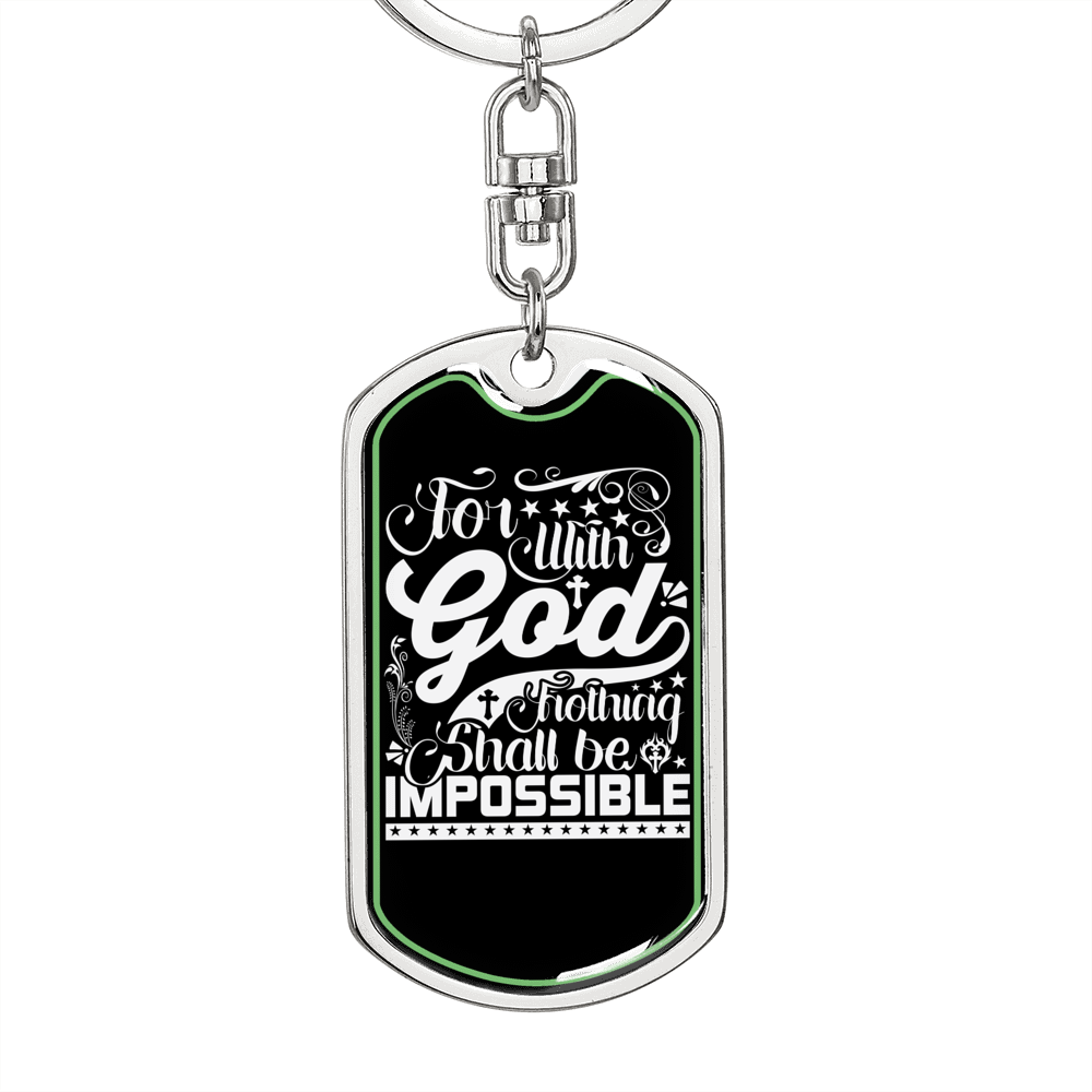 For With God White Keychain Stainless Steel or 18k Gold Dog Tag Keyring-Express Your Love Gifts