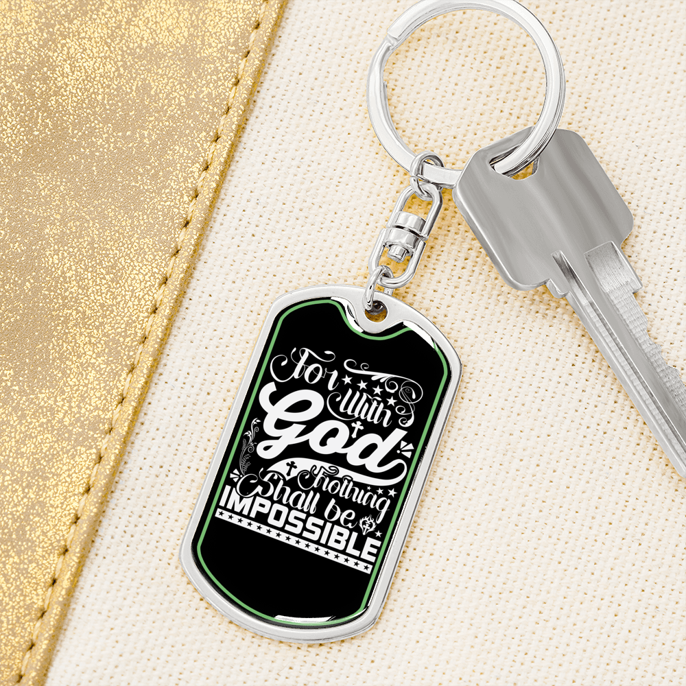 For With God White Keychain Stainless Steel or 18k Gold Dog Tag Keyring-Express Your Love Gifts