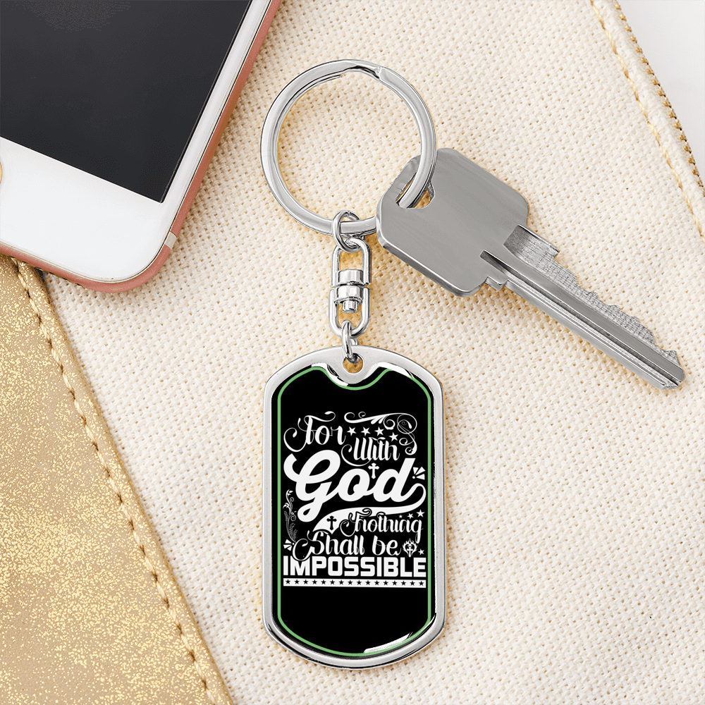 For With God White Keychain Stainless Steel or 18k Gold Dog Tag Keyring-Express Your Love Gifts