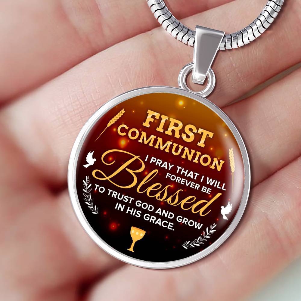 Forever Be Blessed First Communion Necklace Stainless Steel or 18k Gold Heart Pendant 18-22" - Express Your Love Gifts