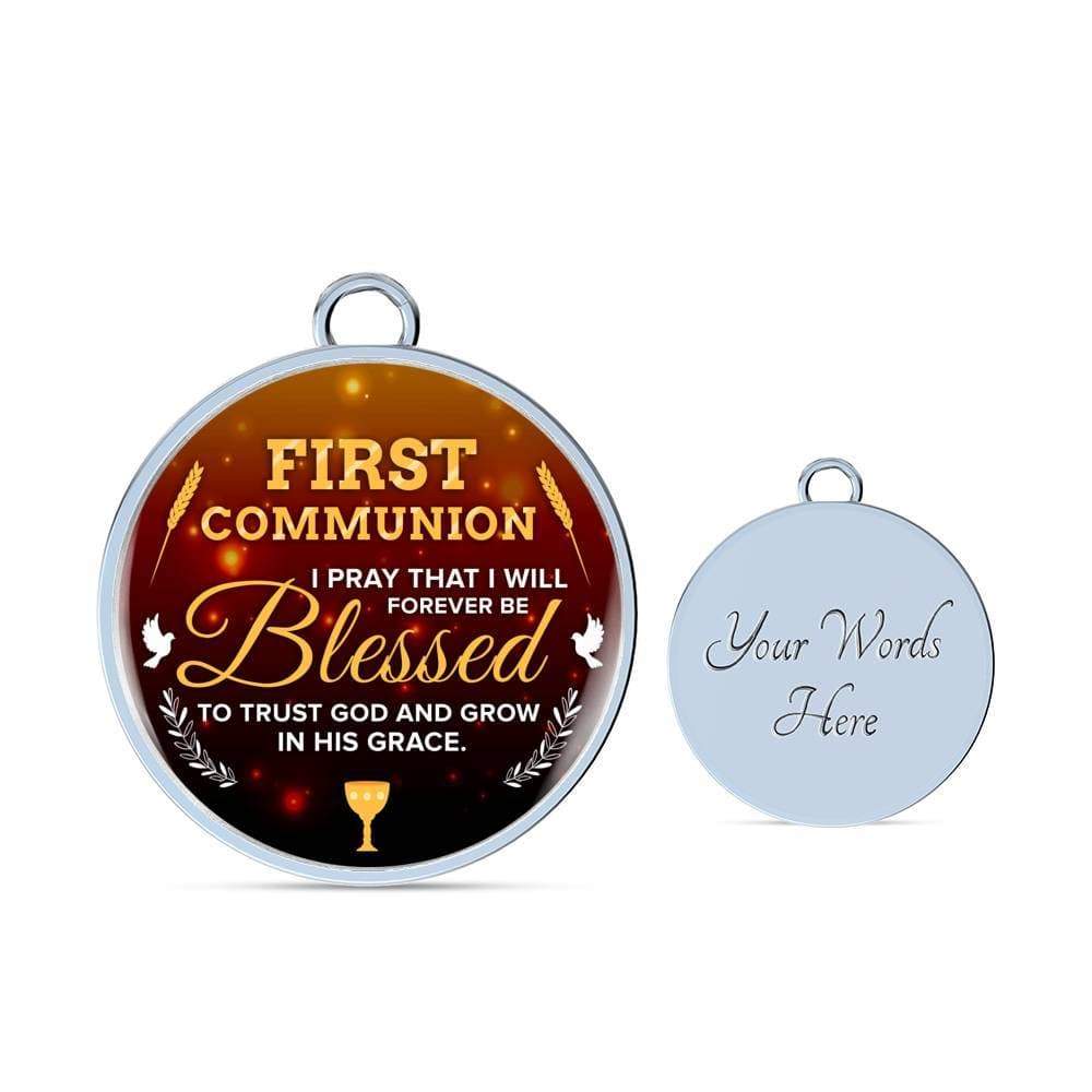 Forever Be Blessed First Communion Stainless Steel or 18k Gold Circle Bangle Bracelet - Express Your Love Gifts