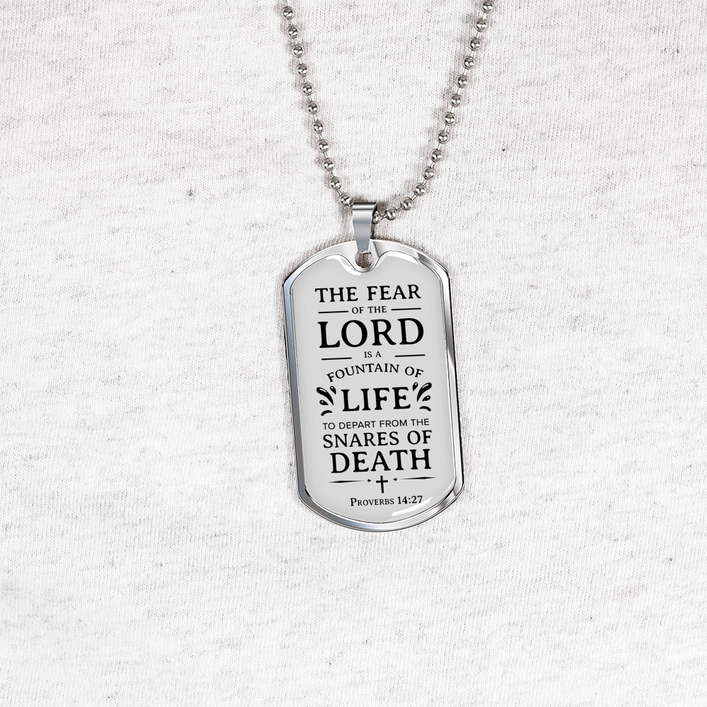 Fountain Of Life Christian Necklace Stainless Steel or 18k Gold Dog Tag 24" Chain-Express Your Love Gifts