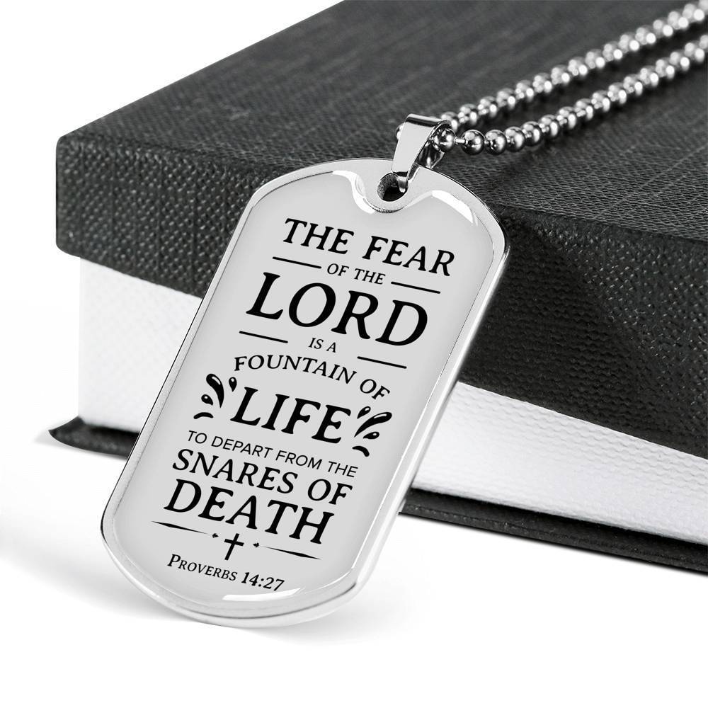 Fountain Of Life Christian Necklace Stainless Steel or 18k Gold Dog Tag 24" Chain-Express Your Love Gifts
