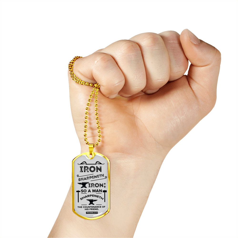 Friends Build One Another Proverbs Necklace Stainless Steel or 18k Gold Dog Tag 24" Chain-Express Your Love Gifts
