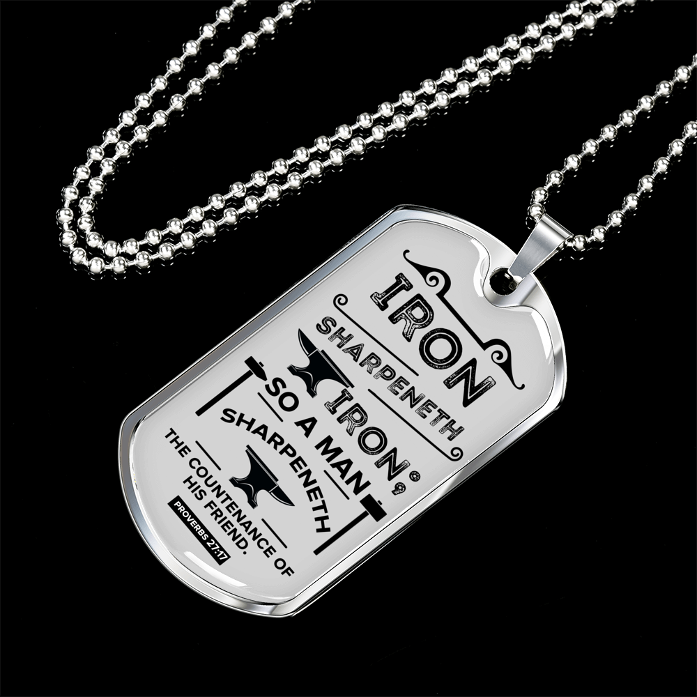 Friends Build One Another Proverbs Necklace Stainless Steel or 18k Gold Dog Tag 24" Chain-Express Your Love Gifts