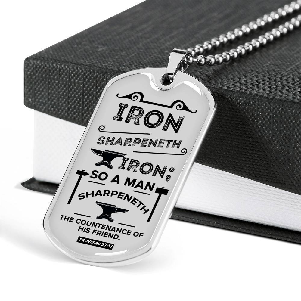 Friends Build One Another Proverbs Necklace Stainless Steel or 18k Gold Dog Tag 24" Chain-Express Your Love Gifts