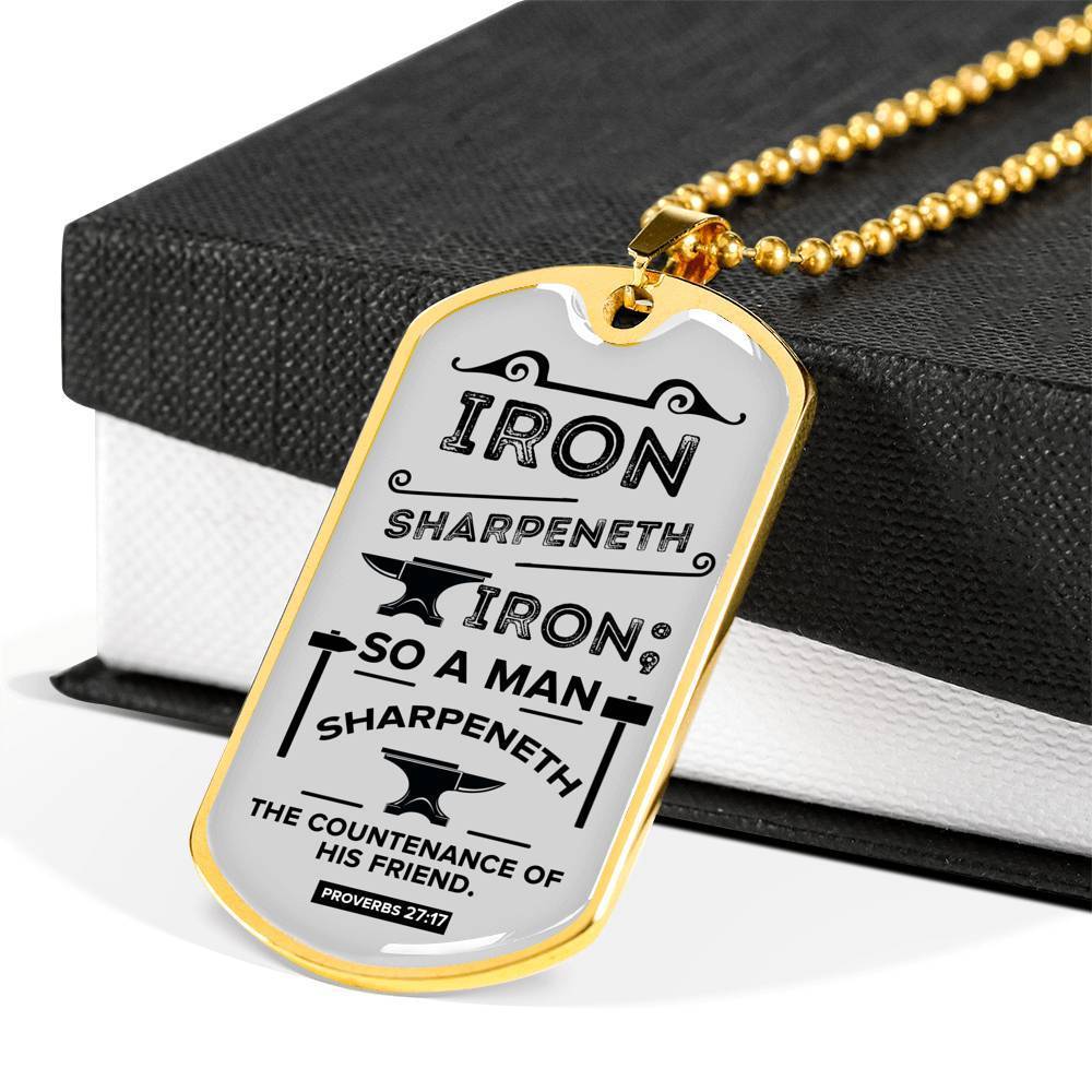 Friends Build One Another Proverbs Necklace Stainless Steel or 18k Gold Dog Tag 24" Chain-Express Your Love Gifts