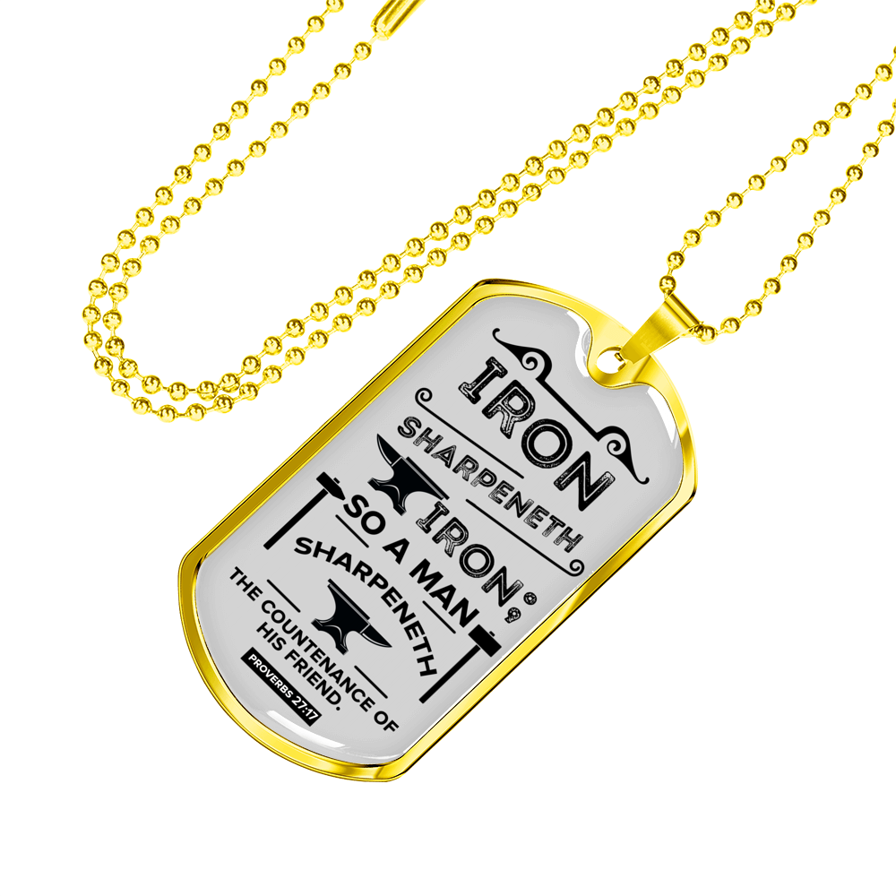 Friends Build One Another Proverbs Necklace Stainless Steel or 18k Gold Dog Tag 24" Chain-Express Your Love Gifts