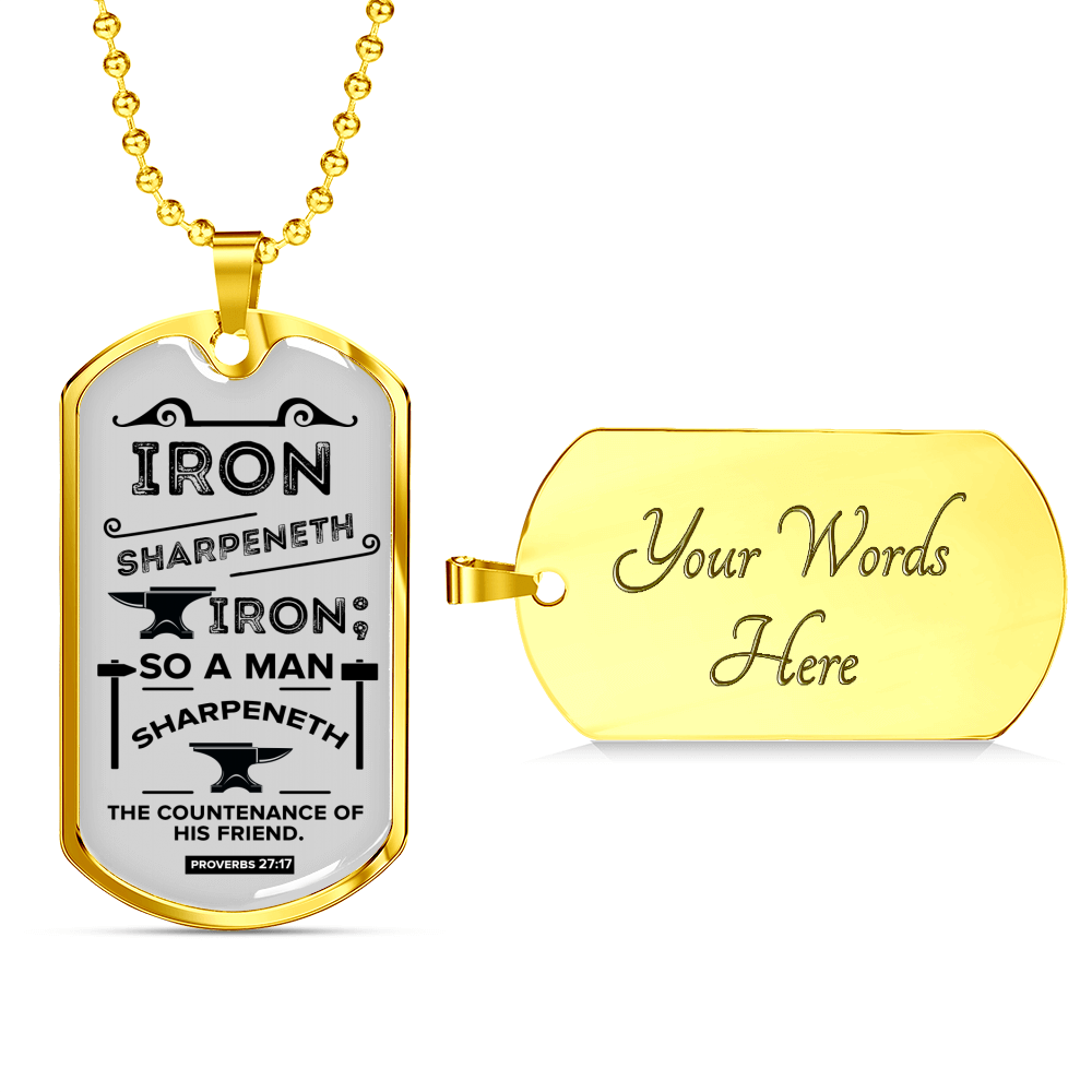 Friends Build One Another Proverbs Necklace Stainless Steel or 18k Gold Dog Tag 24" Chain-Express Your Love Gifts