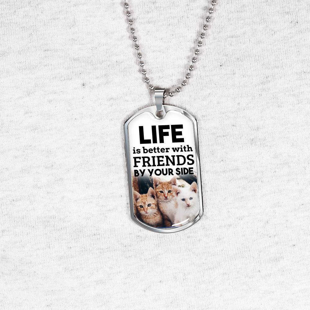 Friendship Gift Necklace Stainless Steel or 18k Gold Dog Tag 24" Chain-Express Your Love Gifts