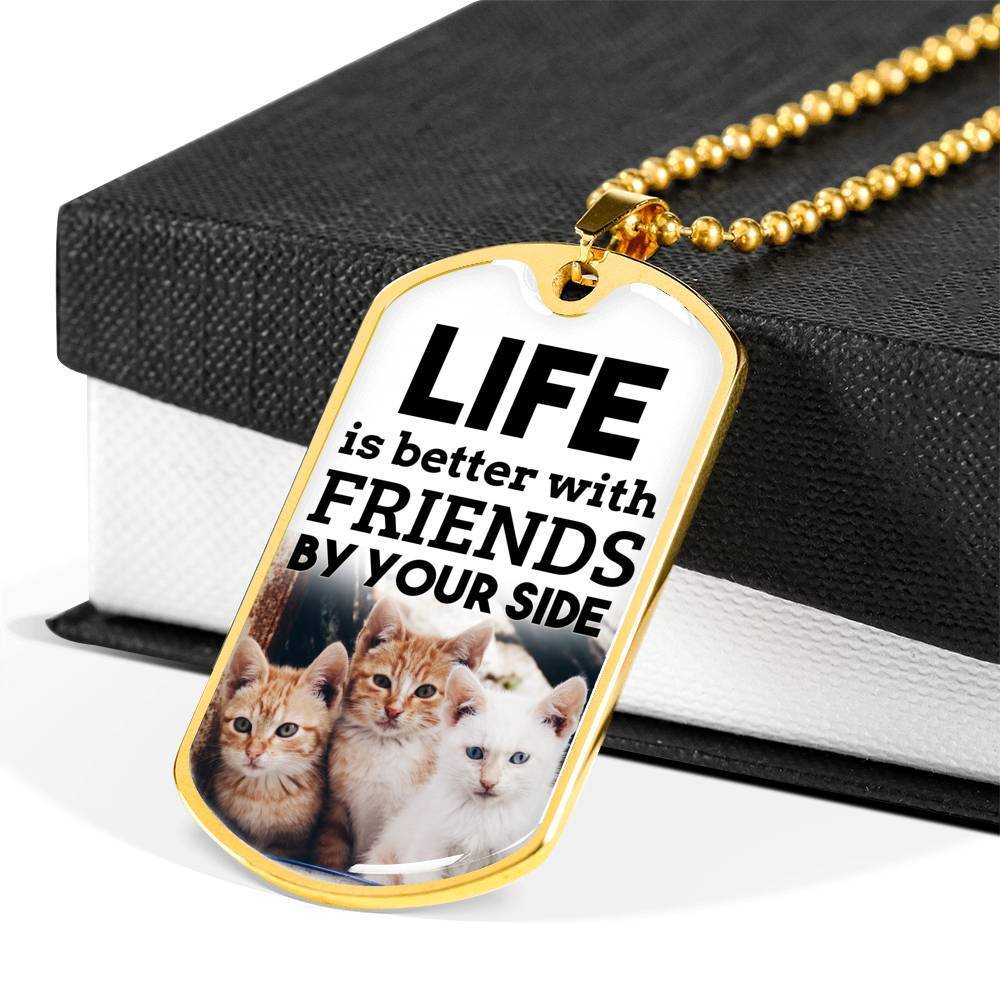 Friendship Gift Necklace Stainless Steel or 18k Gold Dog Tag 24" Chain-Express Your Love Gifts