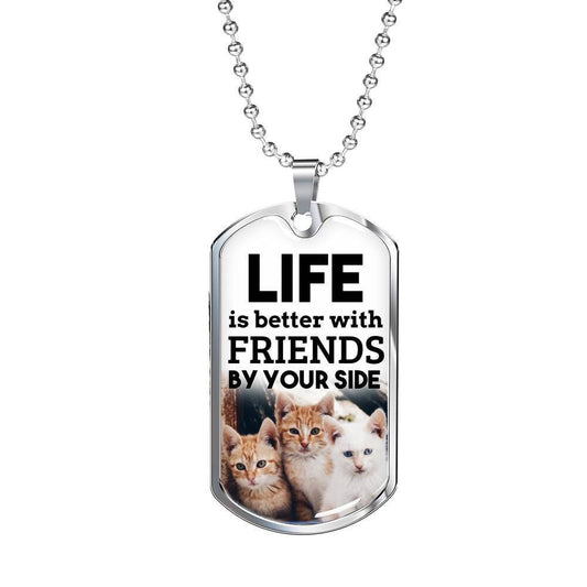 Friendship Gift Necklace Stainless Steel or 18k Gold Dog Tag w 24" Chain