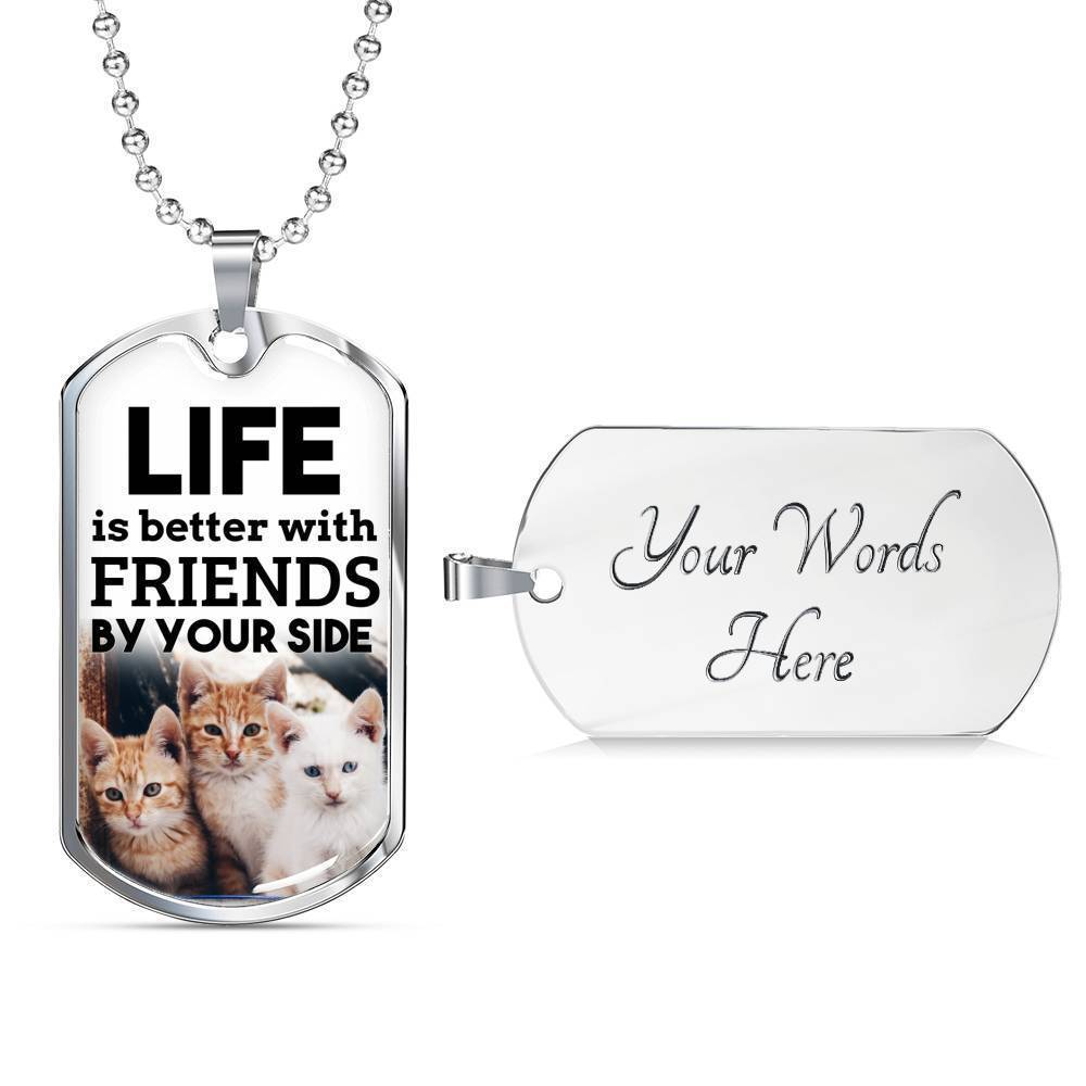 Friendship Gift Necklace Stainless Steel or 18k Gold Dog Tag 24" Chain-Express Your Love Gifts