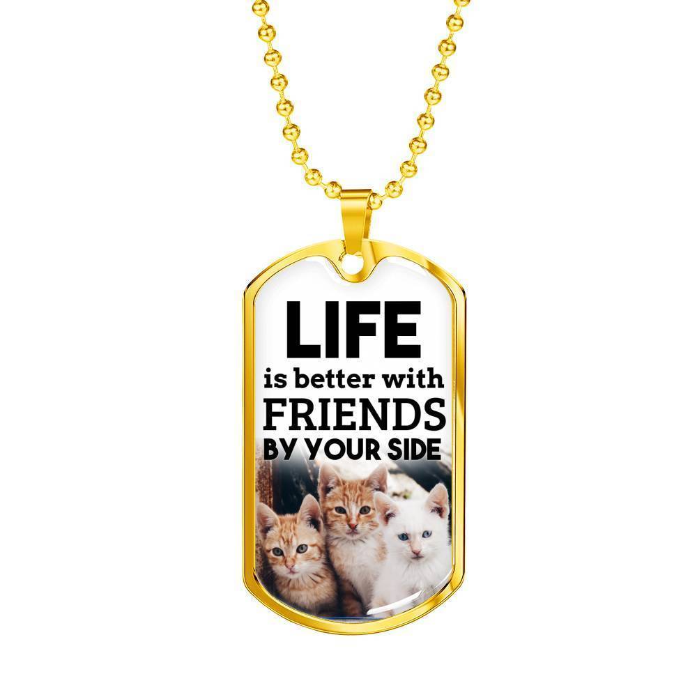 Friendship Gift Necklace Stainless Steel or 18k Gold Dog Tag 24" Chain-Express Your Love Gifts