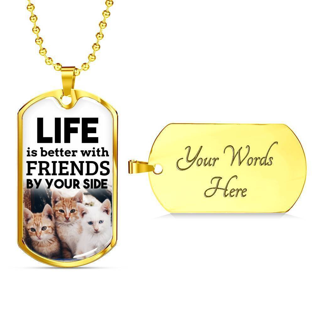 Friendship Gift Necklace Stainless Steel or 18k Gold Dog Tag 24" Chain-Express Your Love Gifts