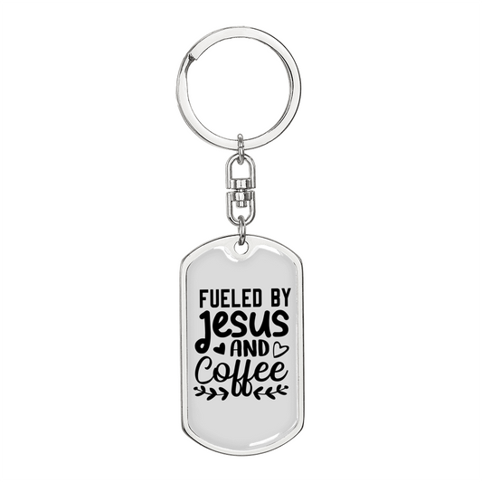 Fueled By Jesus Keychain Stainless Steel or 18k Gold Dog Tag Keyring-Express Your Love Gifts