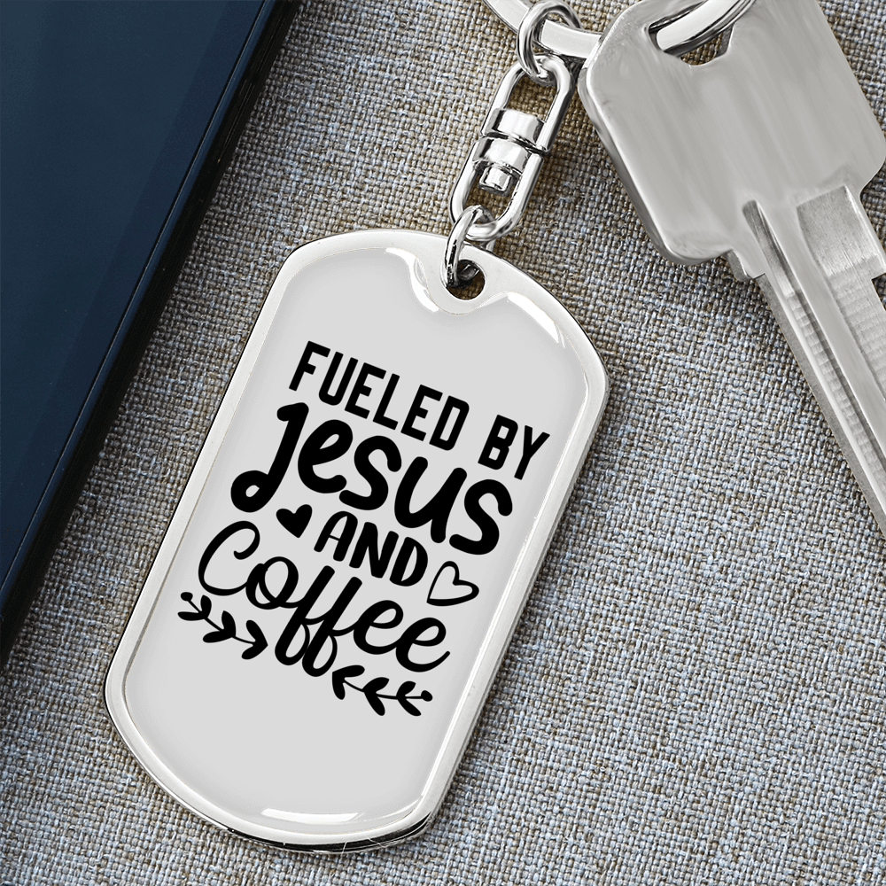 Fueled By Jesus Keychain Stainless Steel or 18k Gold Dog Tag Keyring-Express Your Love Gifts
