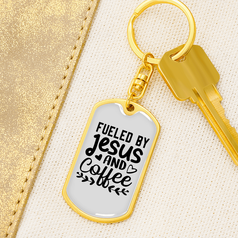 Fueled By Jesus Keychain Stainless Steel or 18k Gold Dog Tag Keyring-Express Your Love Gifts