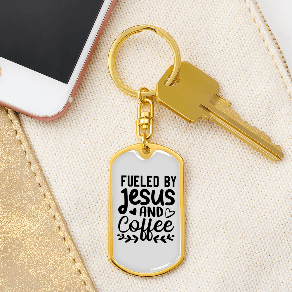 Fueled By Jesus Keychain Stainless Steel or 18k Gold Dog Tag Keyring-Express Your Love Gifts
