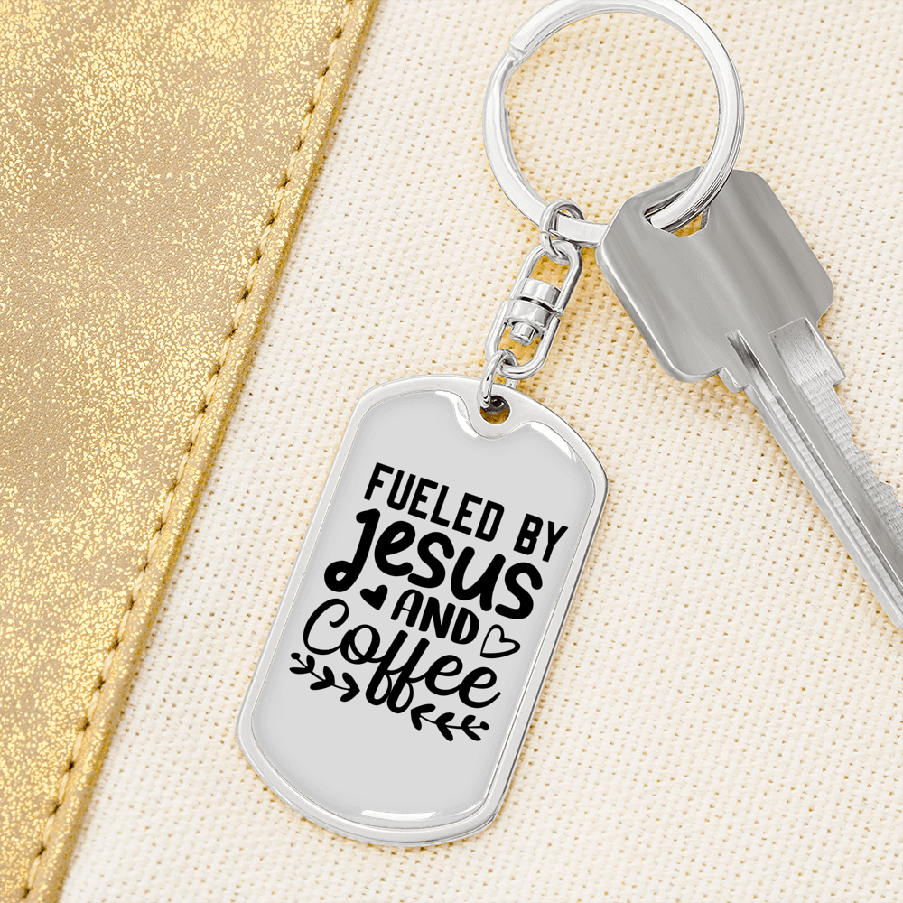 Fueled By Jesus Keychain Stainless Steel or 18k Gold Dog Tag Keyring-Express Your Love Gifts