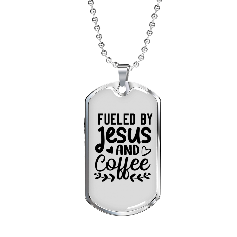 Fueled By Jesus Necklace Stainless Steel or 18k Gold Dog Tag 24" Chain-Express Your Love Gifts
