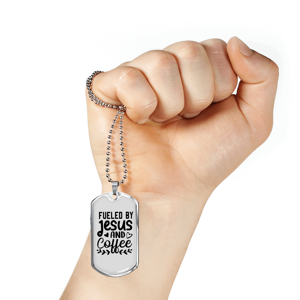 Fueled By Jesus Necklace Stainless Steel or 18k Gold Dog Tag 24" Chain-Express Your Love Gifts