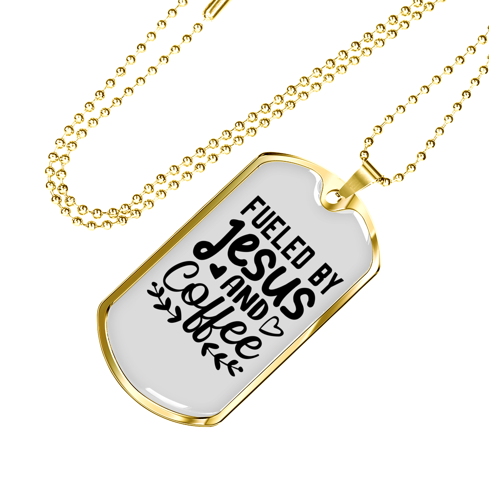 Fueled By Jesus Necklace Stainless Steel or 18k Gold Dog Tag 24" Chain-Express Your Love Gifts