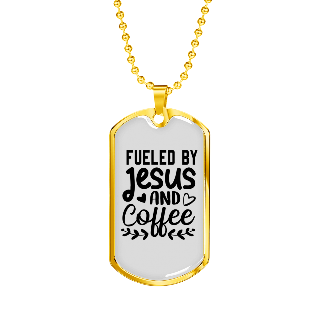 Fueled By Jesus Necklace Stainless Steel or 18k Gold Dog Tag 24" Chain-Express Your Love Gifts
