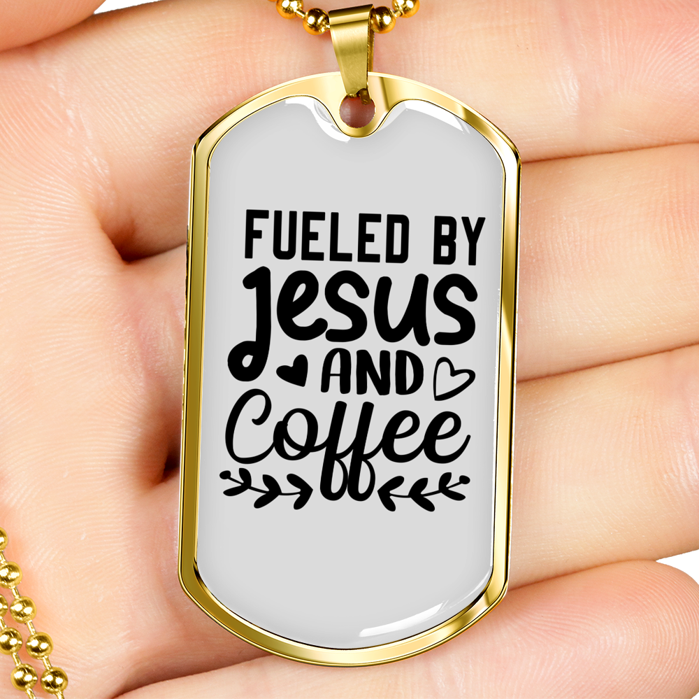 Fueled By Jesus Necklace Stainless Steel or 18k Gold Dog Tag 24" Chain-Express Your Love Gifts