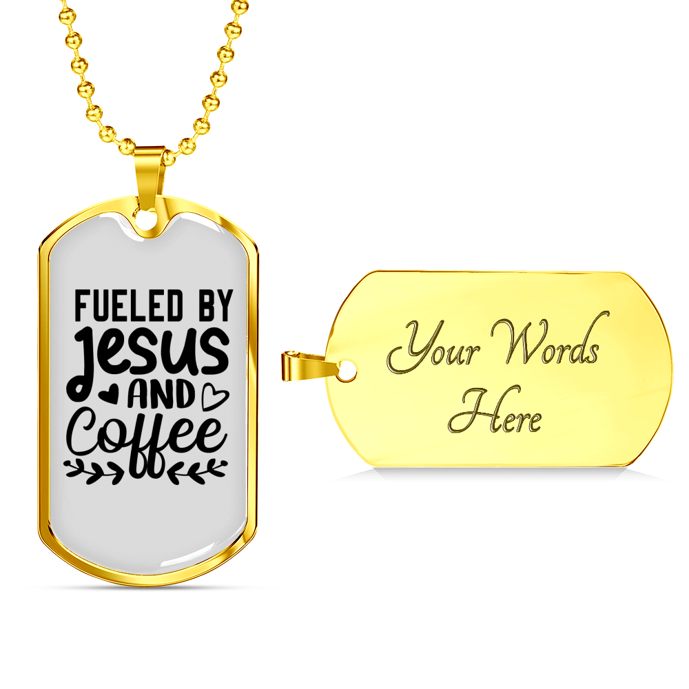 Fueled By Jesus Necklace Stainless Steel or 18k Gold Dog Tag 24" Chain-Express Your Love Gifts