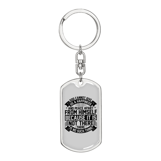 Give Us A Happiness Keychain Stainless Steel or 18k Gold Dog Tag Keyring-Express Your Love Gifts