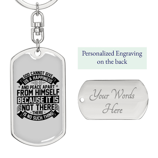 Give Us A Happiness Keychain Stainless Steel or 18k Gold Dog Tag Keyring-Express Your Love Gifts