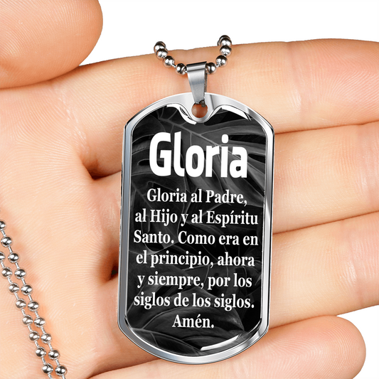 Gloria al Padre Spanish Dog Tag Stainless Steel or 18k Gold 24" Chain-Express Your Love Gifts