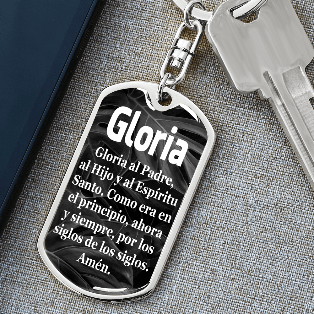 Glory Be Catholic Prayer Spanish Swivel Keychain Dog Tag Stainless Steel or 18k Gold-Express Your Love Gifts