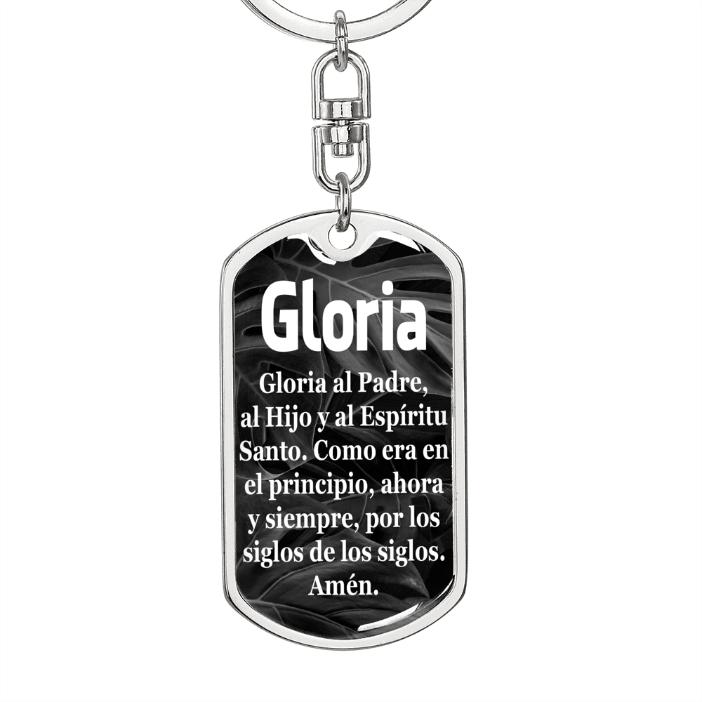 Glory Be Catholic Prayer Spanish Swivel Keychain Dog Tag Stainless Steel or 18k Gold-Express Your Love Gifts