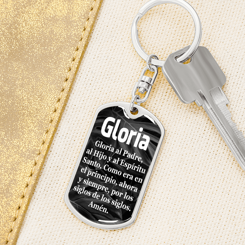 Glory Be Catholic Prayer Spanish Swivel Keychain Dog Tag Stainless Steel or 18k Gold-Express Your Love Gifts