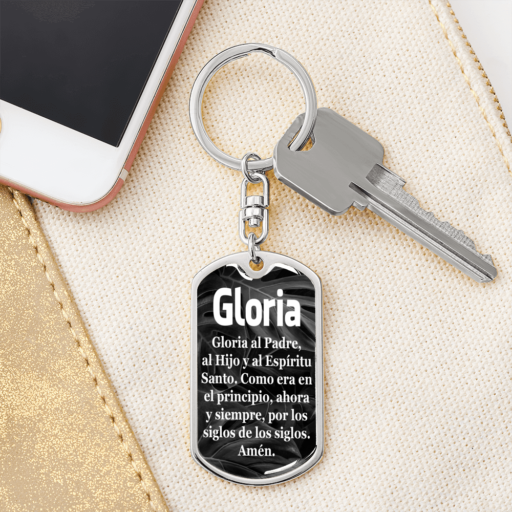 Glory Be Catholic Prayer Spanish Swivel Keychain Dog Tag Stainless Steel or 18k Gold-Express Your Love Gifts