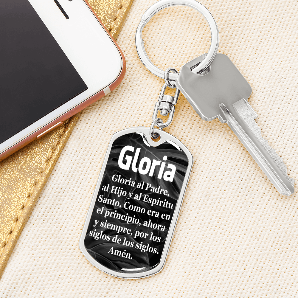 Glory Be Catholic Prayer Spanish Swivel Keychain Dog Tag Stainless Steel or 18k Gold-Express Your Love Gifts