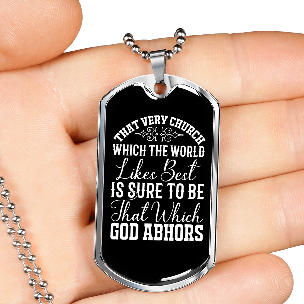 God Abhors Necklace Stainless Steel or 18k Gold Dog Tag 24" Chain-Express Your Love Gifts