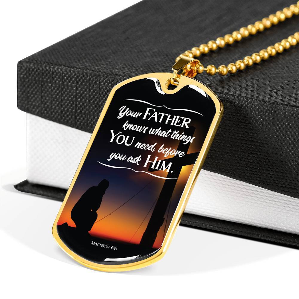 God Already Knows What You Need Christian Faith Necklace Stainless Steel or 18k Gold Dog Tag 24" Chain-Express Your Love Gifts
